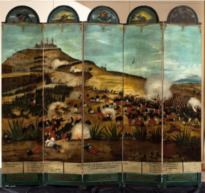 5 de mayo.png Biombo con escena de la batalla del 5 de Mayo de 1862. Museo Nacional de las Intervenciones.