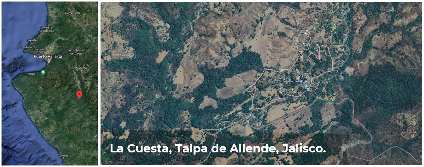 2 Ubicación geográfica de La Cuesta.jpg Ubicación geográfica de La Cuesta, Talpa de Allende, Jalisco. Imágenes satelitales de Google Maps.
