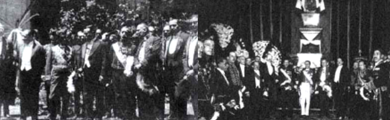 Miembros del cuerpo diplomático.png Miembros del cuerpo diplomático, representantes y embajadores de diversas naciones asistieron al Centenario de la Consumación de la Independencia, celebrando y deseando la prosperidad de México. Fotos recuperadas de: Obregón y el Centenario de la Consumación de la Independencia.