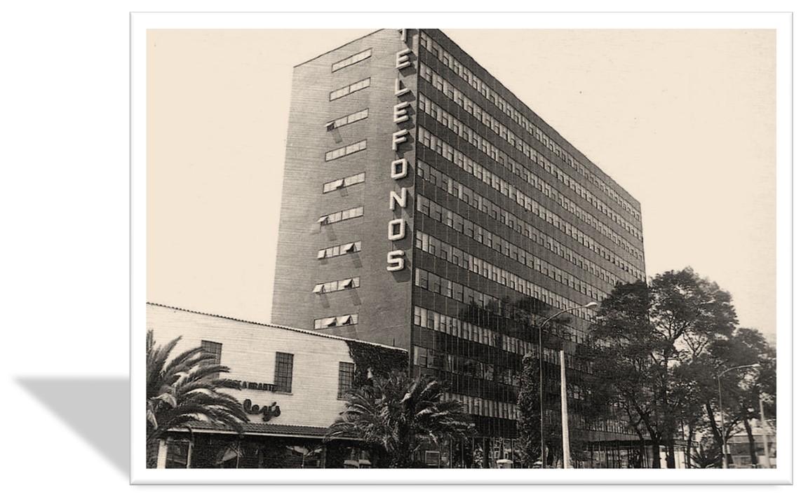 Nuevas oficinas de la empresa Teléfonos de México inaugurada en 1959. Con esta obra se logró aumentar la capacidad de las centrales automáticas. https://www.tumblr.com/unavidamoderna/184642748249/vista-desde-la-calle-edificio-telefonos-de-m%C3%A9xico