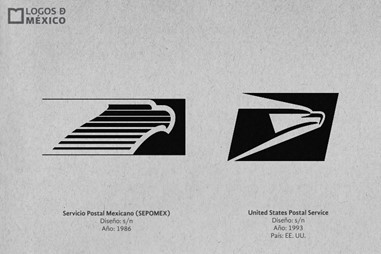 Logotipos comparados del nuevo y descentralizado Servicio Postal Mexicano (1986) y el estadounidense. https://www.facebook.com/logosdemexico/photos/a.860730630672453/3297485906996901/?type=3