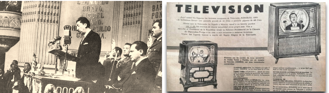 Desde su toma de protesta como candidato a la presidencia.png Desde su toma de protesta como candidato a la presidencia, Miguel Alemán aprovechó la radio y la televisión, cuyo desarrollo permitía hacer transmisiones desde el lugar de los hechos. Fotos recuperadas: El Sol de México y Este país.