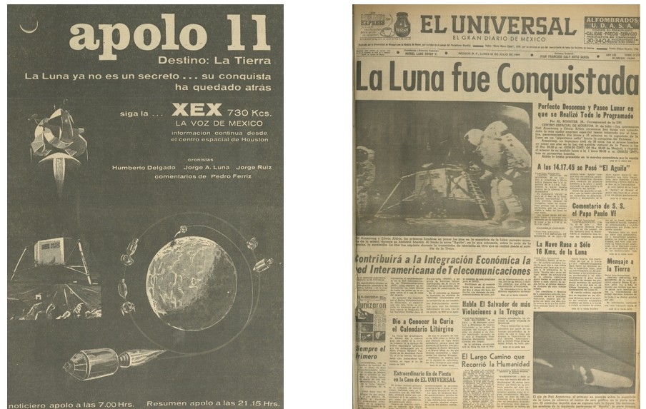La relevancia informativa del primer viaje a la Luna provocó que todos los medios de comunicación mexicanos disponibles en la época, se volcaran a la cobertura del acontecimiento científico y cultural más sobresaliente de la historia contemporánea. Imágenes recuperadas de: El Universal.
