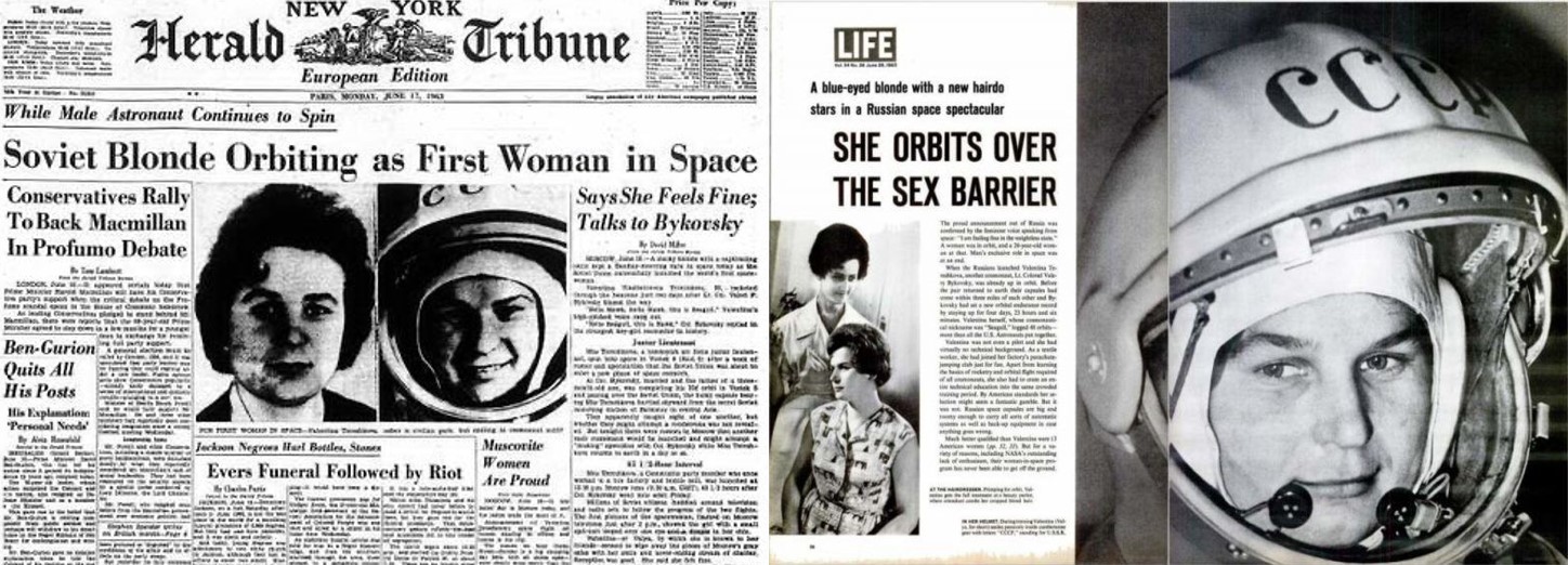 5 En su viaje sideral.jpg En su viaje sideral, Tereshkova completó 48 vueltas al planeta, logrando abrir sus alas de gaviota para abrazar desde el espacio a la Tierra. Fotos recuperadas de: Herald Tribune y LIFE.