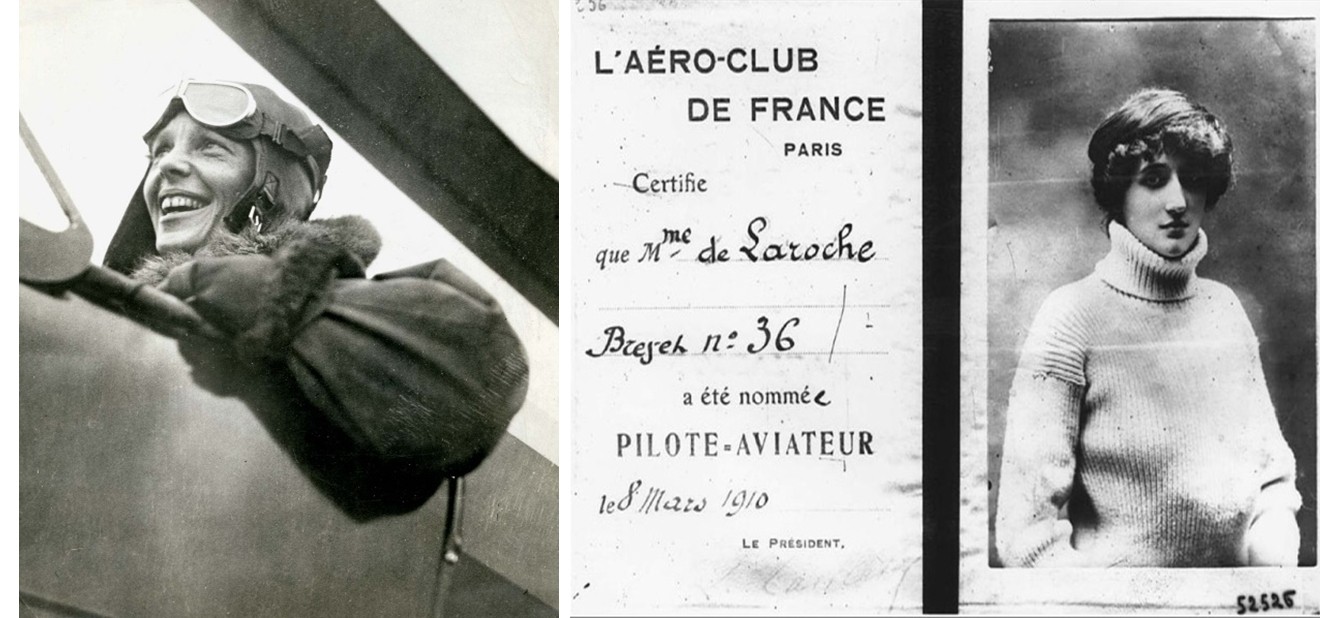 Las pilotos que como Amelia Earhart.jpg Las pilotos que como Amelia Earhart (EUA) y Raymonde de Laroche (Francia) decidieron surcar los cielos en el despegue de la aviación, fueron las pioneras de una actividad profesional considerada “no apta para mujeres”. Fotos recuperadas de los sitios web: Enciclopedia Britannica y Flynews.