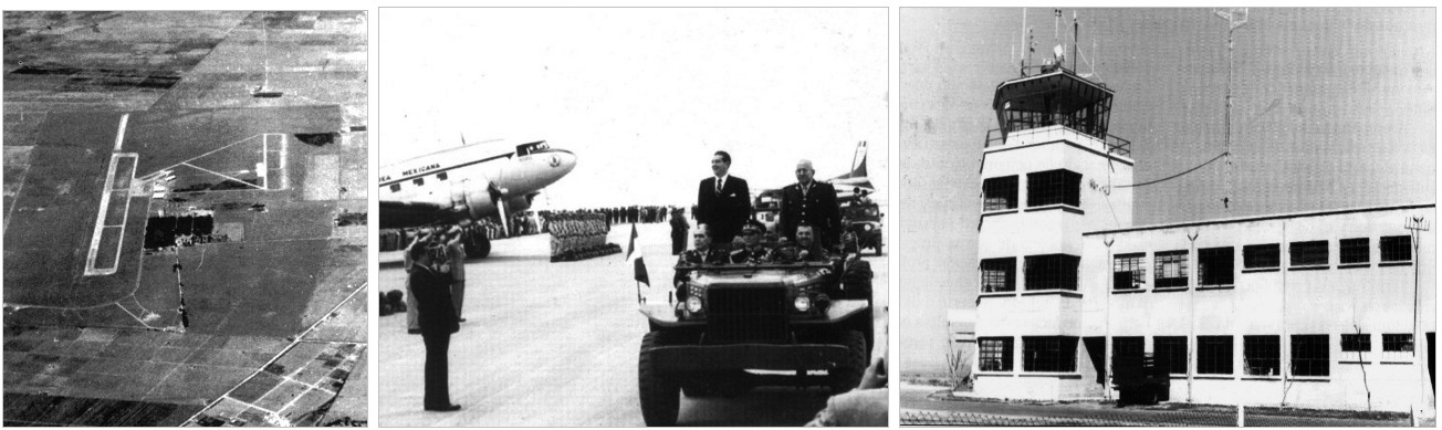 Hacia el final del sexenio.jpg Hacia el final del sexenio alemanista y en el gobierno de Adolfo López Mateos, la SCOP fortaleció la infraestrcutura aeronáutica en el territorio mexicano, priorizando la integración de sectores estratégicos del transporte como carreteras, ferrocarril y aviación. Imágenes recuperadas del libro: Fuerza Aérea Mexicana.