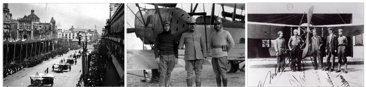 Los pioneros de la aviacion mexicana.jpg Los pioneros de la aviación mexicana, junto con los gobiernos posrevolucionarios impulsaron decididamente la navegación aérea nacional, convencidos de la necesidad de establecer un servicio civil de transporte para pasajeros y carga. Imágenes recuperadas del libro: Fuerza Aérea Mexicana.