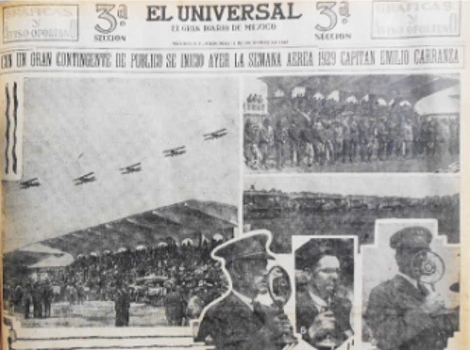 Tribunas abarrotadas.jpg Tribunas abarrotadas dan fe del atractivo que generaba entre los capitalinos la Semana Aérea. El Universal 11 de diciembre de 1929.