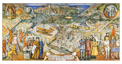 En su obra “La conquista del aire por el hombre”, Juan O’ Gorman hizo realidad el sueño inmemorial de la humanidad de elevarse por los cielos.