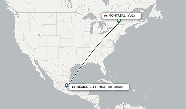 4 El vuelo entre México y Canadá.jpg El vuelo entre México y Canadá tomaba menos de 10 horas, en la actualidad se redujo a casi la mitad. https://www.flightsfrom.com/YUL-MEX