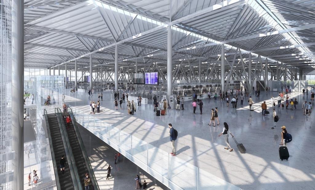 Interior del aeropuerto de Santa Lucía, proyectado por el Arq. Francisco González Pulido egresado del Tecnológico de Monterrey. https://www.xataka.com.mx/vehiculos/santa-lucia-vs-texcoco-imagenes-asi-renders-aeropuerto-que-fue-que-sera