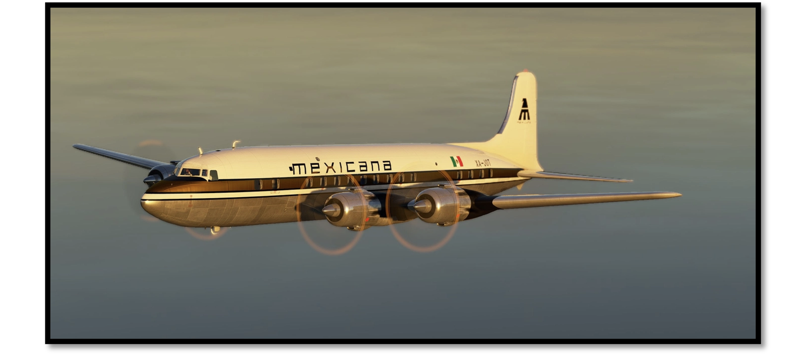 Avión DC-6 equipado con radar, que dio servicio a las rutas México-Acapulco-Los Ángeles y México-Chicago. https://es.flightsim.to/file/16703/dc-6-mexicana-de-aviacion