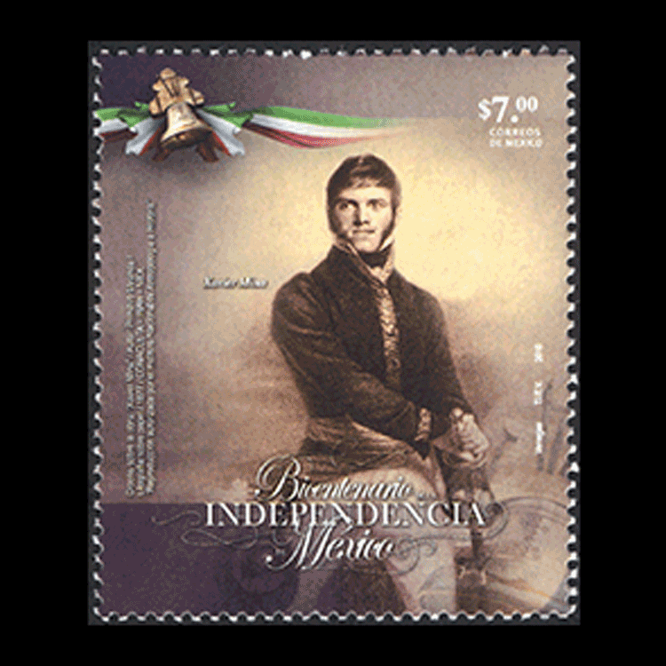 Estampillas postales diseñadas para celebrar el bicentenario (1810-2010) de la Independencia nacional. SEPOMEX.