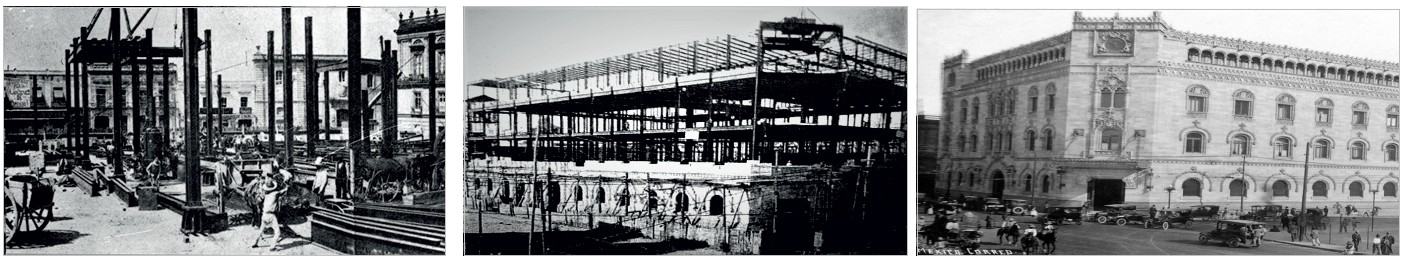 Al nacer el siglo XX, la gran demanda de servicios postales propició que Porfirio Díaz ordenara la construcción de una magna obra que dotara de un edificio adecuado al sector de correos. En 1903 comenzó la instalación de la estructura de acero que sostendría a la Quinta Casa de Correos, la cual inauguró sus servicios en 1907. Fotos recuperadas de: Periódico Excélsior.