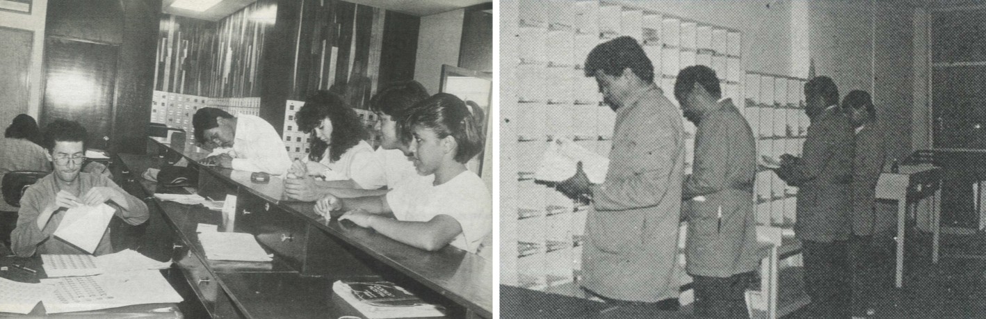 En los años ochenta del siglo XX, la modernización del servicio postal contempló la apertura de agencias de correos, capacitación del personal en nuevas técnicas de clasificación, automatización y operación del servicio acelerado de mensajería y asesoría para el mantenimiento de los equipos de correos. Fotos: SCT. 