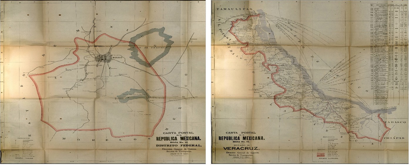 Las Cartas Postales de la República Mexicana registraron información sobre la ubicación de la administración y las sucursales de correos, lugares de tránsito, rutas a pie, a caballo, en coche y ferrocarril.
