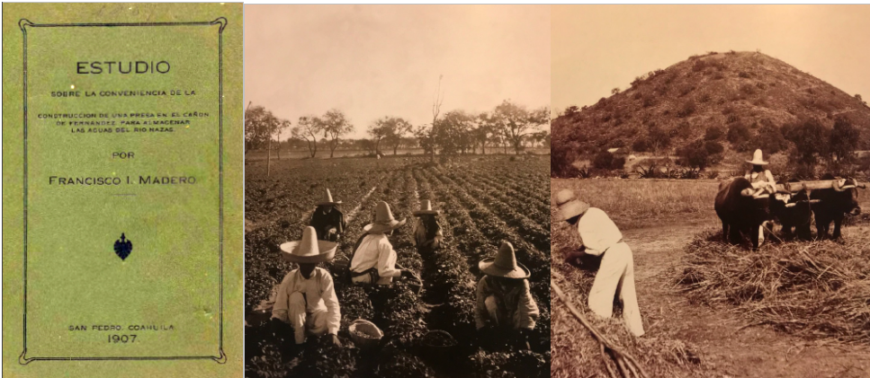 Además de remitir su Estudio a Limantour.png Además de remitir su Estudio a Limantour y al presidente Díaz, Madero pidió al Secretario de Hacienda datos sobre las cantidades de algodón exportados entre 1901-1907, así como de los niveles de consumo de las fábricas, por considerarlas “cuestiones relacionadas con el progreso del país”. Fotografías recuperadas de los libros: Epistolario, Tomo I y México 200 años.