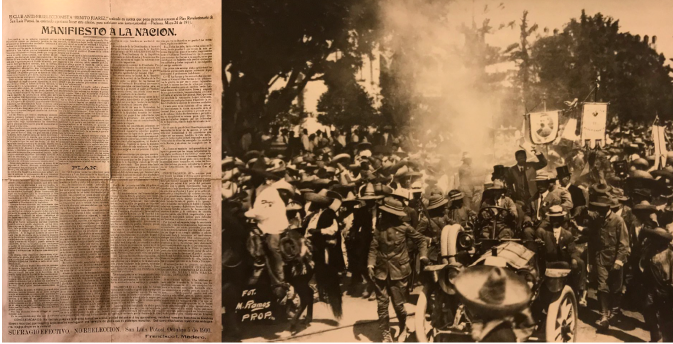 Con su llamado al pueblo para hacer.png Con su llamado al pueblo para hacer “triunfar los ideales de libertad y de justicia”, Madero revolucionó al pueblo mexicano, el cual lo recibió masiva y efusivamente, a su entrada a la Ciudad de México, el 7 de junio de 1911. Fotos recuperadas de los libros: México 200 años y Fervores y epifanías en el México Moderno.