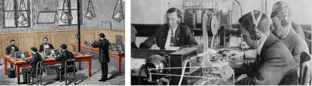 DESDEL~1.PNG Desde la mitad del siglo XIX hasta los albores del XX, el oficio de telegrafista fue casi exclusivamente masculino, por lo que el crecimiento en el número de alumnos matriculados impulsó la creación de la Escuela de Telegrafía, la cual representó un avance notable en la consolidación del telégrafo como servicio esencial para la nación.