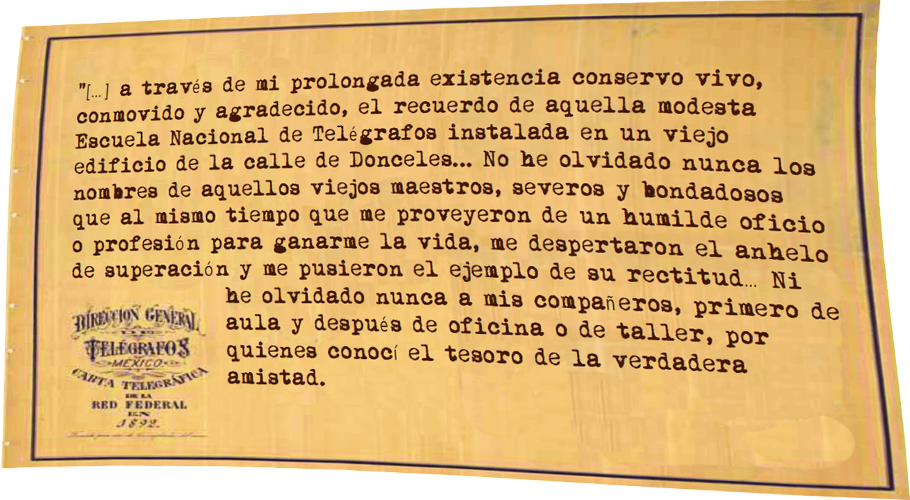 3.png Para Leduc fueron inolvidables los años y los maestros de la Escuela de Telégrafos, la cual se encontraba ubicada en un viejo edificio, junto al manicomio para mujeres.