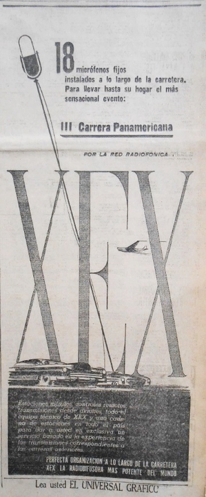La estación de radio XEX cubrió la III Carrera Panamericana.jpg