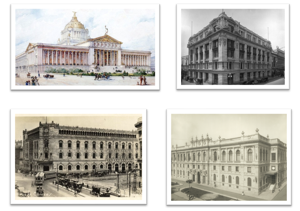 LA OBRA 02.png Cuatro obras arquitectónicas majestuosas se encuentran en el catálogo de inmuebles de la administración pública atendidos por la SCOP en el período del porfiriato: Palacio legislativo, Edificio de los Ferrocarriles Nacionales de México, el palacio Postal y el palacio de Comunicaciones y Obras Públicas. https://www.eluniversal.com.mx/cultura/patrimonio/la-historia-detras-del-ambicioso-proyecto-del-monumento-la-revolucion/ , https://artsandculture.google.com/asset/edificio-de-las-l%C3%ADneas-nacionales-de-m%C3%A9xico-guillermo-kahlo/QwFWKj4_p_kyug?hl=es-419, https://www.mexicoenfotos.com/vintage/distrito-federal/ciudad-de-mexico/palacio-postal-MX13229838201516/183#google_vignette, https://www.dondeir.com/cultura/museo-de-sitio-del-munal/2019/08/