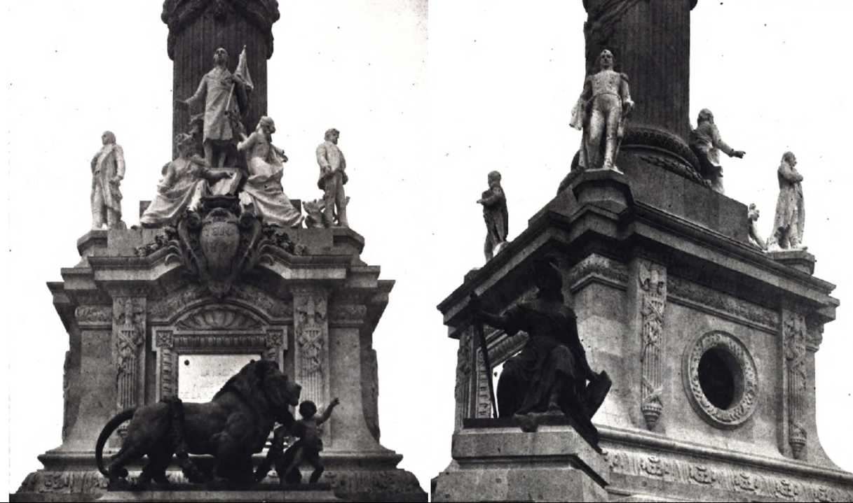 Apoteosis del Padre de la Patria.png Apoteosis del Padre de la Patria, es el grupo de esculturas ubicadas en el pedestal sobre el cual descansa la Victoria Alada, símbolo de la independencia y libertad de México. Fotos tomadas del libro: Crónica Oficial de las Fiestas del Primer Centenario de la Independencia.