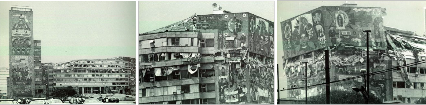 A mitad del siglo XX, cuando Carlos Lazo proyectó la edificación del conjunto arquitéctonico y artístico que albergaría a la Secretaría de Comunicaciones y Obras Públicas, pidió erigir una “una obra para perdurar en el tiempo, a través de símbolos eternos”, los cuales prevalecieron pese a los graves daños de septiembre de 1985. Fotos recuperadas del libro: Paseo por los murales. Centro Nacional SCT