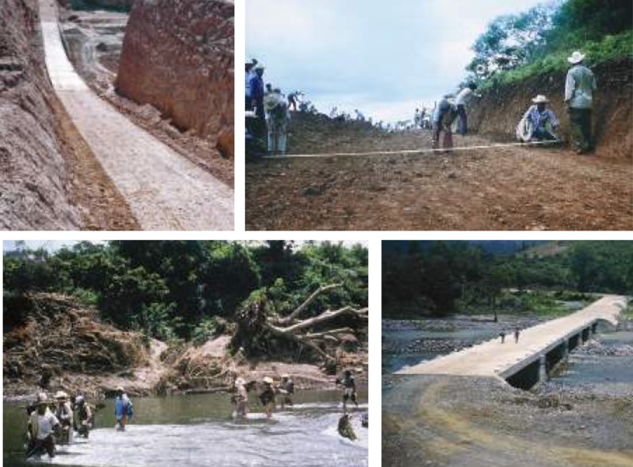 Las fuertes corrientes siempre han complicado el cruce de los caminos. La SCT y los camineros han tenido que encontrar soluciones complejas y prácticas para comunicar a las poblaciones. Fotos recuperadas del libro: Evolución histórica de los caminos rurales y alimentadores en México.