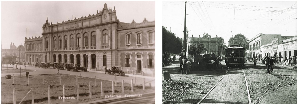 Símbolos del progreso, las vías férreas y la electricidad transformaron.jpg Símbolos del progreso, las vías férreas y la electricidad transformaron a la nación en el periodo de entresiglos. La puesta en marcha de la Terminal del Ferrocarril en Veracruz y del primer tren eléctrico en la Ciudad de México significaron un avance para los medios de transporte. Fotos recuperadas de: El Tiempo y su Memoria.