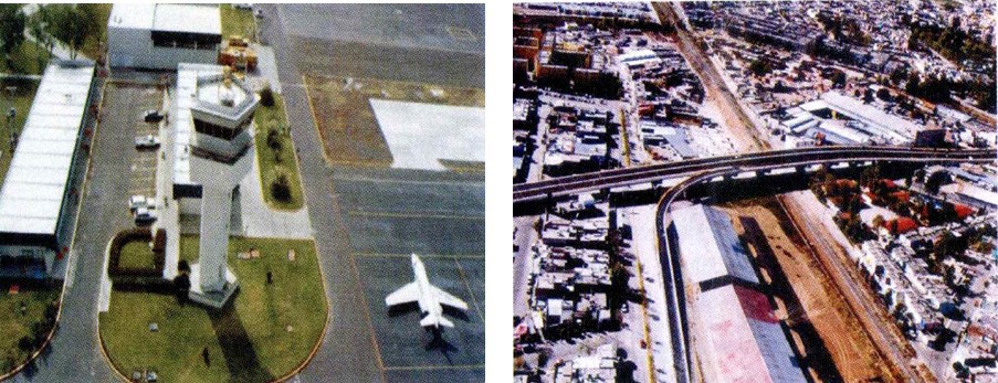 2 Aeropuerto Internacional de Aguascalientes.jpg Aeropuerto Internacional de Aguascalientes. Paso a desnivel superior producto del Programa de Convivencia Urbano-Ferroviaria aplicado en el estado. Libro: XXX Aniversario de los Centros SCT. SCT.