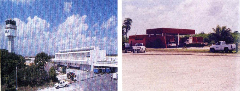 23 El Aeropuerto Internacional de Cancún.jpg El Aeropuerto Internacional de Cancún fue ampliado. El Aeródromo de Mahahual fue construido en 1998. Libro: XXX Aniversario de los Centros SCT. SCT.