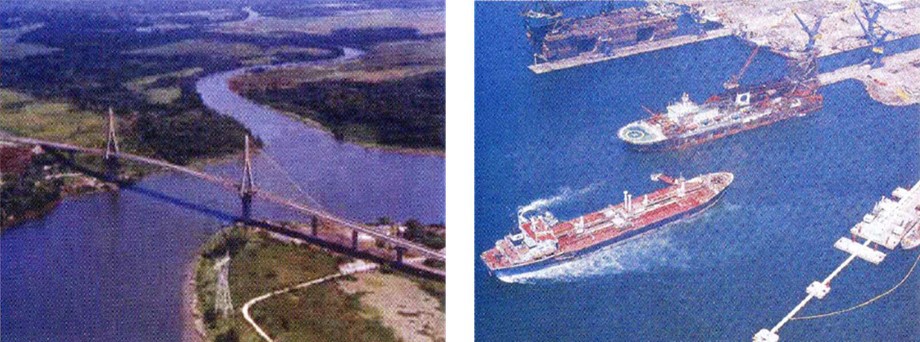 30 Puente Coatzacoalcos II.jpg Puente Coatzacoalcos II “Antonio Dovalí Jaime” construido con tirantes de acero y concreto reforzado, tiene una longitud de 698 m y un claro principal de 288 m. Muelle “El Espigón” con 200 m de extensión y un calado de 36 pies. Libro: XXX Aniversario de los Centros SCT. SCT.