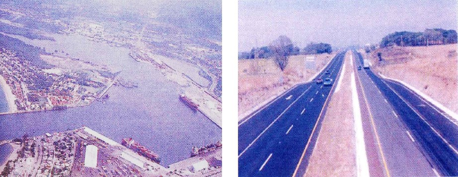 7 Muelle de atraque número 14.jpg Muelle de atraque número 14 con una longitud de 300 m. Ampliación a 4 carriles de la autopista de cuota Colima-Guadalajara con 20 km de extensión. Libro: XXX Aniversario de los Centros SCT. SCT.