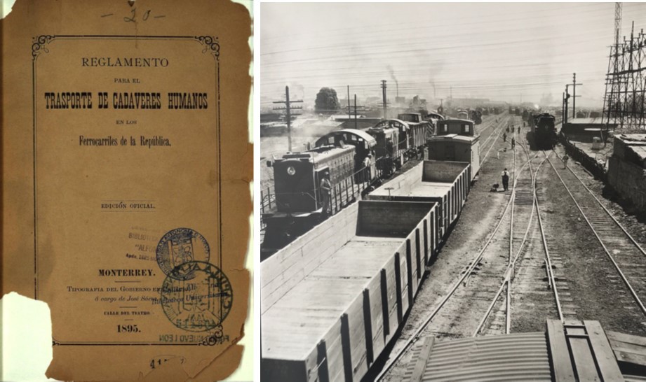 Porfirio Díaz decretó el Reglamento al que se sujetaron las personas y las empresas que dieran el servicio de traslado de cadáveres humanos por los ferrocarriles de la República. Imágenes recuperadas de: Biblioteca Digital de la UANL.