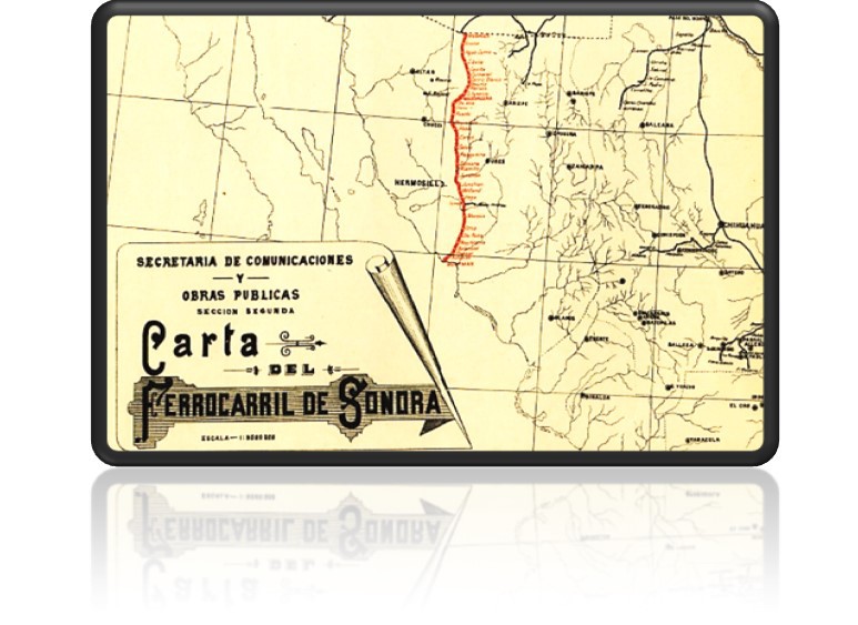 3 Ruta oficial del ferrocarril de Sonora .jpg Ruta oficial del ferrocarril de Sonora con el recorrido Guaymas-Hermosillo-Nogales. Reproducción autorizada por el INAH.
