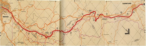 5 Ruta de la doble vía.jpg Ruta de la doble vía del ferrocarril eléctrico México-Querétaro. Libro: Vía férrea México-Querétaro la ruta del progreso. SCT, 1987.