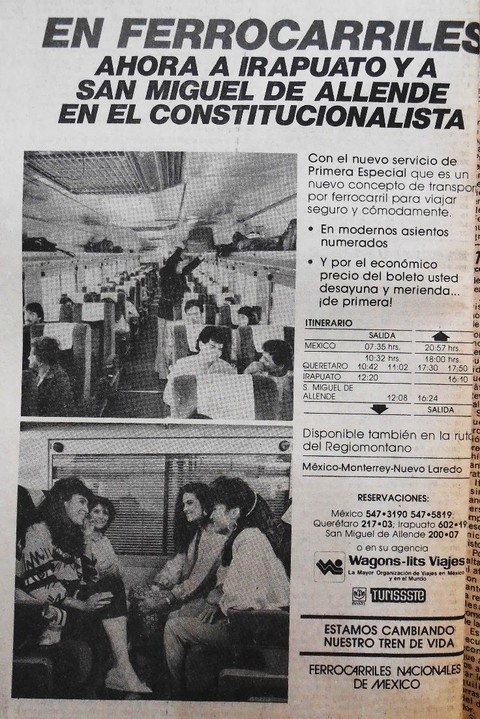 Cartel promocional de la ampliación de ruta del tren “El Constitucionalista”. El Universal 17 de mayo de 1987.