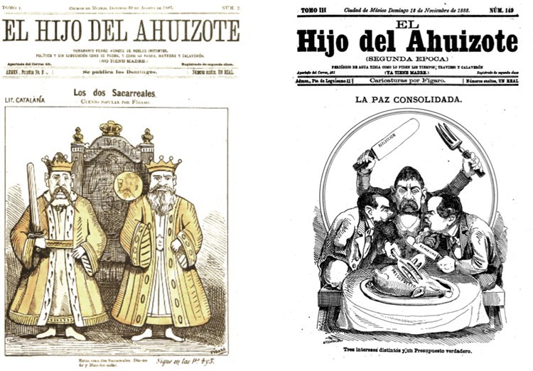 5 Dirigido por Daniel Cabrera.jpg Dirigido por Daniel Cabrera, El Hijo del Ahuizote criticó a los gobiernos de Sebastián Lerdo de Tejada y de Porfirio Díaz bajo el riesgo de perder sus posesiones y su libertad. Fotos recuperadas de: El Hijo del Ahuizote.