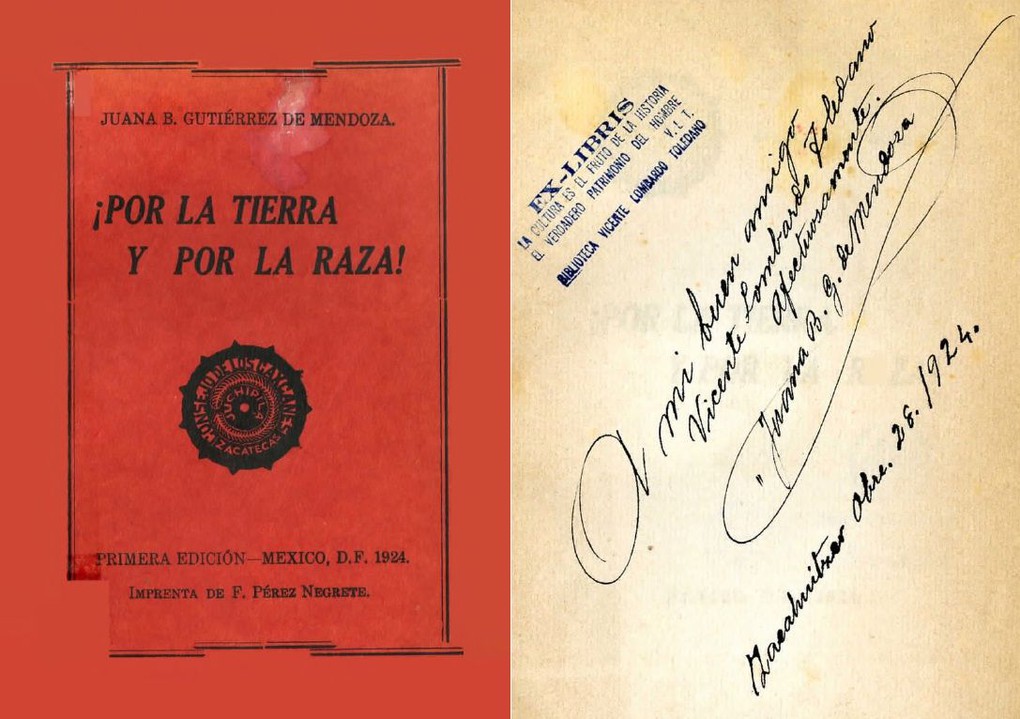 9 Maestra misionera vasconcelista.jpg Maestra misionera vasconcelista, Gutiérrez de Mendoza plasmó en su obra ¡Por la tierra y por la raza! (1924) su defensa a favor de la enseñanza para los pueblos indígenas. Foto recuperada de: Centro Lombardo Toledano.
