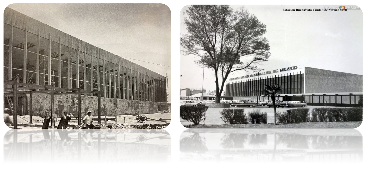 ESTACION CENTRAL DE PASAJEROS EN BUENAVISTA 02.png La nueva estación en “obra negra”, y el aspecto de su fachada principal una vez terminada su construcción. Libro: Los ferrocarriles en la Ciudad de México. Movilidad y abastecimiento de una gran urbe 1860-1970 y https://www.mexicoenfotos.com/antiguas/distrito-federal/ciudad-de-mexico/estacion-buenavista-ciudad-de-mexico-1970-MX16404795438083/3/yayozarate