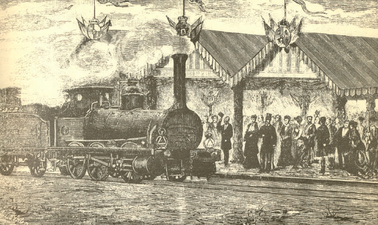 El ferrocarril encarnó uno de los anhelos de la sociedad.jpg El ferrocarril encarnó uno de los anhelos de la sociedad decimonónica, cuya fe en la ciencia y la tecnología, hizo suponer que el poderoso medio de transporte comunicaría y civilizaría hasta a las naciones más ‘bárbaras y atrasadas’. Imagen: Representación imaginaria de la inauguración del ferrocarril, Adolfo Baz y Eduardo Gallo.