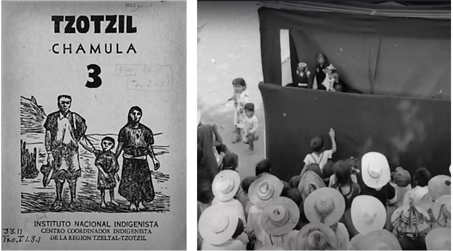 97 Para llegar con sus mensajes a las diferentes.jpg Para llegar con sus mensajes a las diferentes comunidades indígenas trabajó con expertos lingüistas y traductores del INI en San Cristóbal de las Casas. Fotos recuperadas de los documentales: Descubriendo a Rosario Castellanos y El hilo feminista.