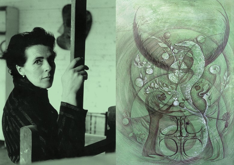 4 En la obra Mujeres conciencia”.jpg En la obra “Mujeres conciencia” que Leonora Carrington regaló a las redactoras de La Revuelta, la pintora representó dos mujeres intercambiando los frutos del árbol del conocimiento. Fotos recuperadas de: Womens Art y Museo de Mujeres Artistas.