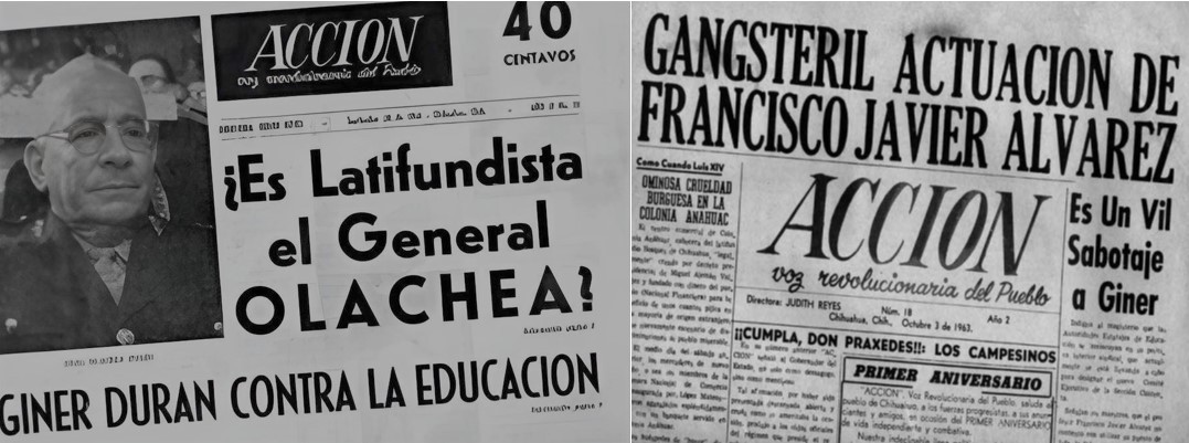 Tras dejar El Monitor fundó el periódico “Acción. Voz revolucionaria del pueblo”, en cuyas páginas exhibió la corrupción y la brutalidad del gobierno de Chihuahua. Fotos recuperadas del libro: La otra cara de la patria.