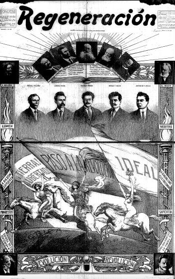 Convencido de que el anarquismo transformaría radicalmente la realidad mexicana, Ricardo Flores Magón consideró que la desaparición del orden existente desataría una revolución que beneficiara al pueblo con “tierra y libertad”. Dicha conquista estuvo vinculada a la filosofía anarquista representada por pensadores como Bakounine, Malatesta y Kropotkine, entre otros. Foto recuperada de: Regeneración.