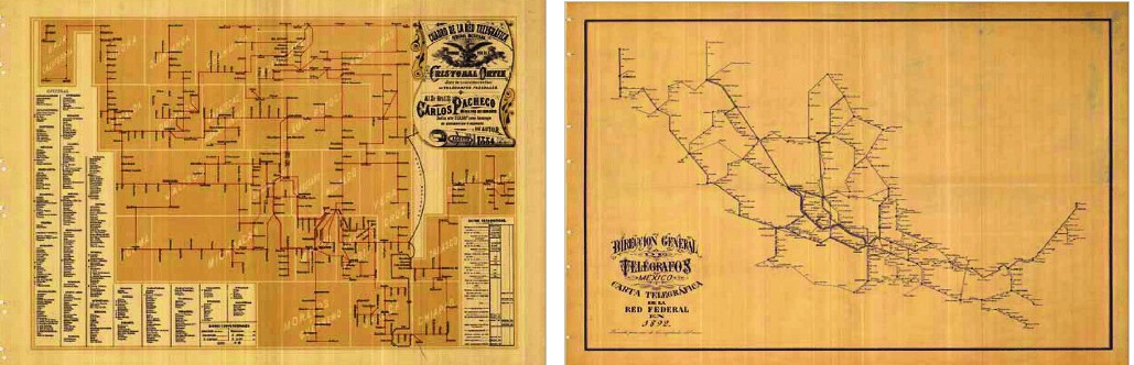 Desde 1892.jpg Desde 1892, la Dirección General de Telégrafos publicó las Cartas telegráficas de su red federal para uso exclusivo de los empleados del ramo. Fotos recuperadas de: Colección Orozco y Berra.