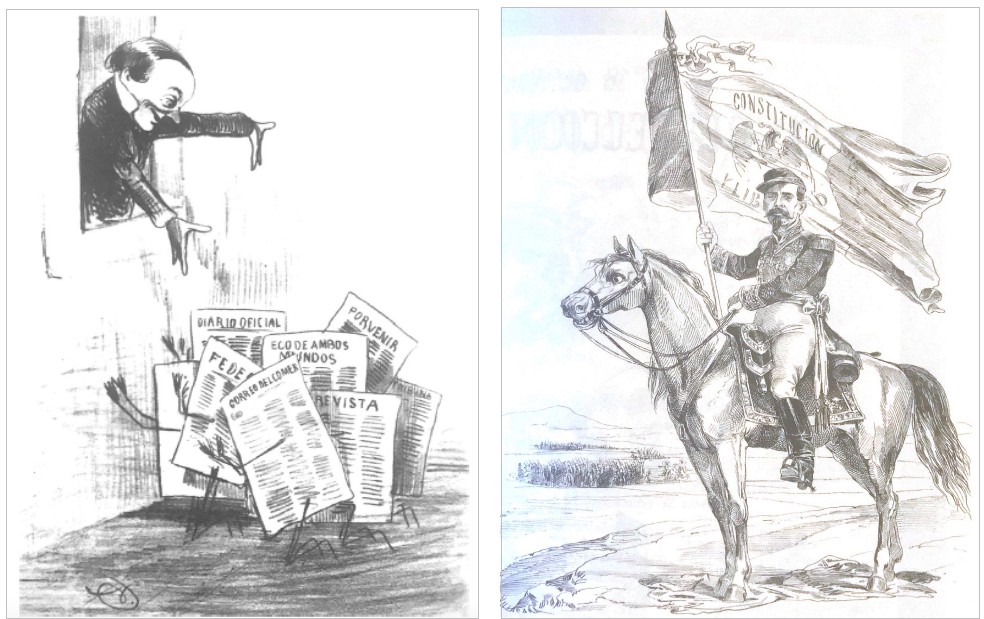 Durante el periodo liberal.jpg Durante el periodo liberal, para aminorar el impacto del escrutinio de la prensa, los gobernantes recurrieron al financiamiento de periódicos que, al estar subvencionados por el Estado, se volvieron “oficialistas”. Una vez en la presidencia, Porfirio Díaz recurrió a este “antídoto”, junto al “remedio” de la censura. Fotos recuperadas del libro: El país de “El Ahuizote”.