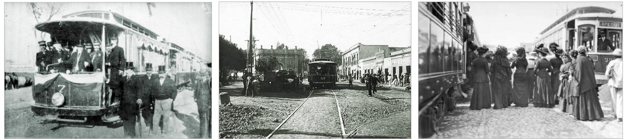 La introducción de la electricidad en el cambio de siglo, permitió ofrecer servicios de transporte como el del tren eléctrico, el cual comunicó a las poblaciones de Tacubaya y Tlapan con la ciudad. Fotos recuperadas de: El Tiempo y su Memoria.