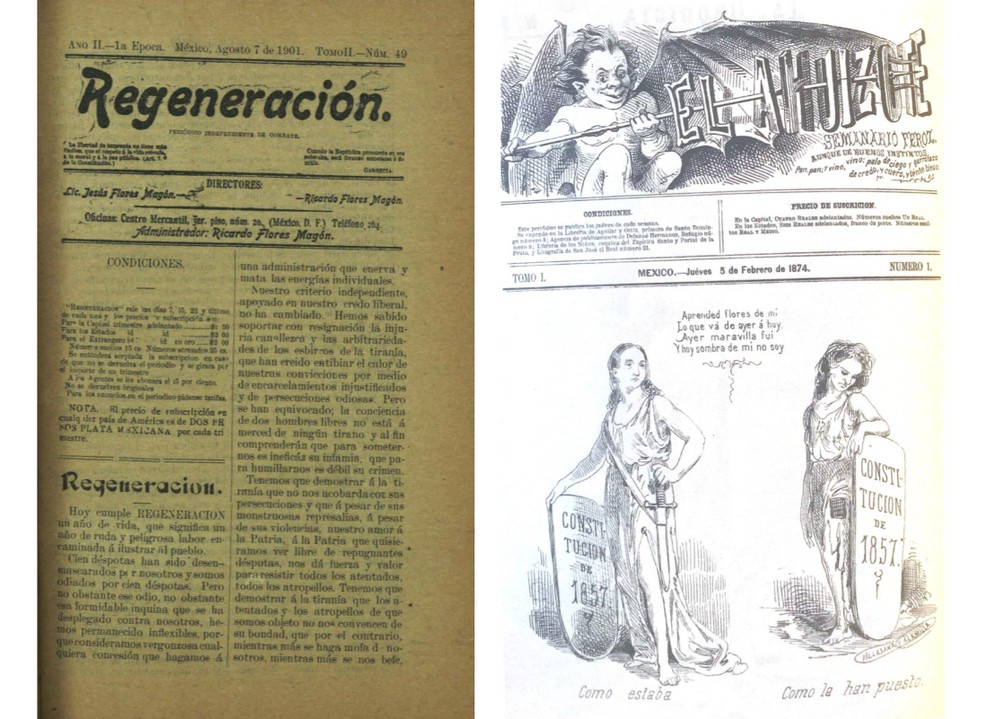 Al cumplir su primer año de vida Regeneración afirmo que habia sido un año de ruda y peligrosa labor.jpg Al cumplir su primer año de vida, Regeneración afirmó que había sido “un año de ruda y peligrosa labor encaminada a ilustrar al pueblo”. Reprochando el abandono y la violación de la Constitución de 1857, como lo hiciera El Hijo del Ahuizote en 1874, Ricardo Flores Magón reafirmó su convicción en la búsqueda de la justicia y la democracia. Fotos recuperadas de: Regeneración y El Hijo del Ahuizote.